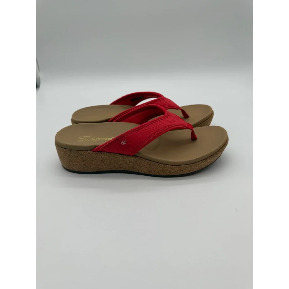 Spenco Womens Red Orthotic Platform Flip Flop Cork Wedge Thong Shoes 5.5B